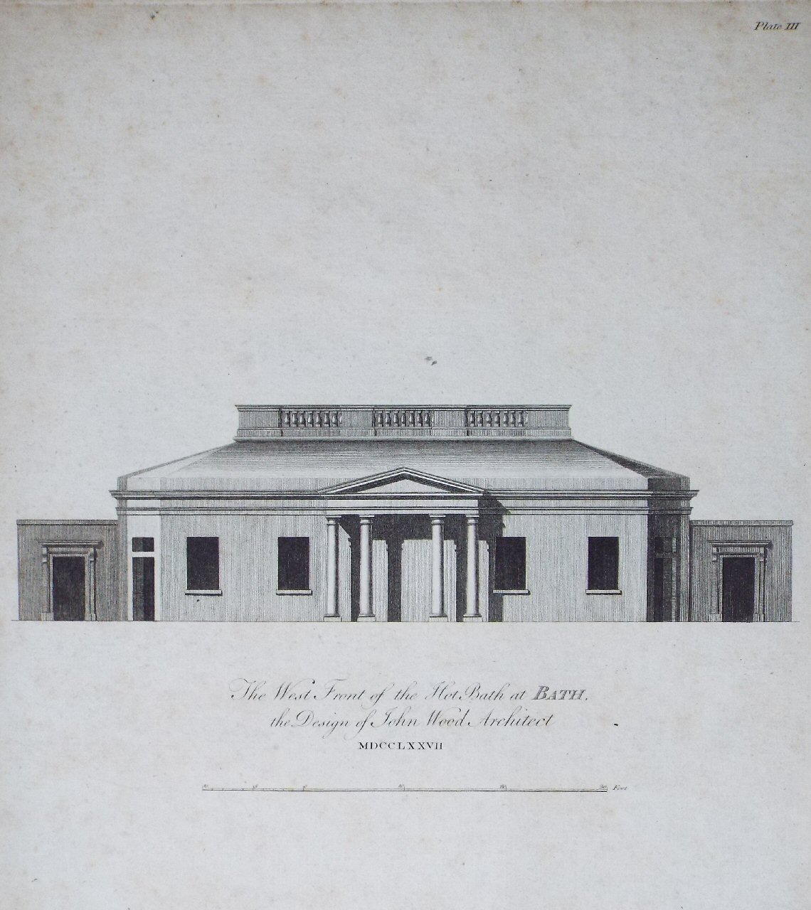 Print - The West Front of the Hot Bath at Bath, the Design of John Wood, Architect. MDCCLXXVII